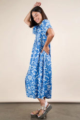 VERY J Plus Size Oversized Printed Shirt Midi Dress OutfitFlow